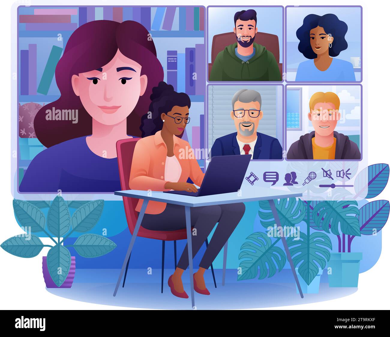 Woman Video Conference Call Online Meeting Cartoon Stock Vector Image