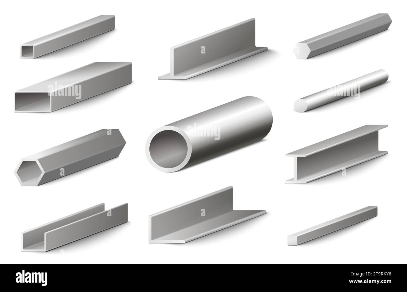 Different metal profiles construction materials isolated set Stock Vector