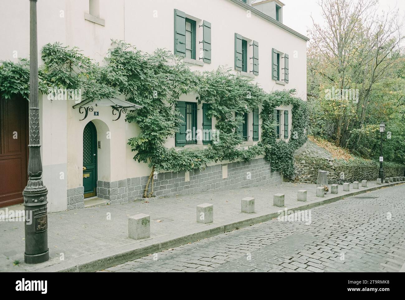 Ivy covered Montmartre street in Paris France Stock Photo