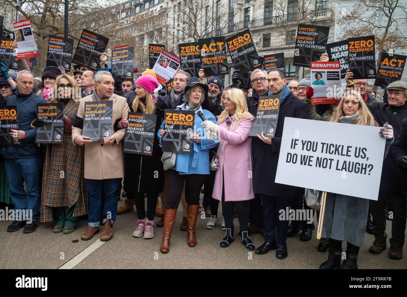 London, UK. 26th Nov, 2023. British actors and TV personalities Rob Reiner, Tracy-Ann Oberman, Eddie Marsan, Rachel Riley, Dame Maureen Lipman, and Vanessa Feltz at the 'March Against Antisemitism' in support of hostages taken by Hamas in Gaza. Credit: Andy Soloman/Alamy Live News Stock Photo