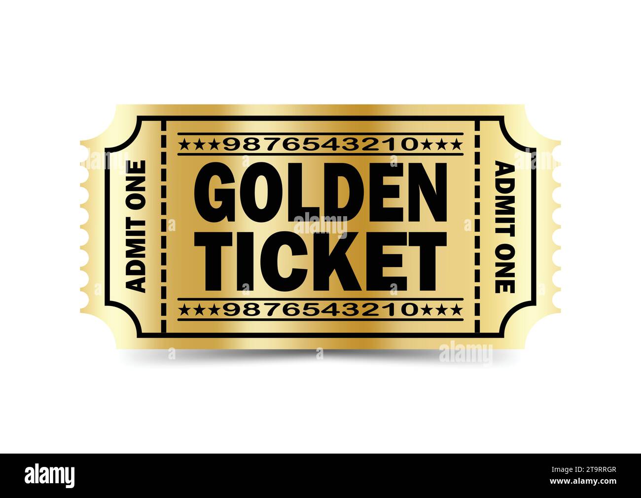 Realistic Golden ticket. Golden luxury and vintage theme. Isolated design. Vector illustration Stock Vector