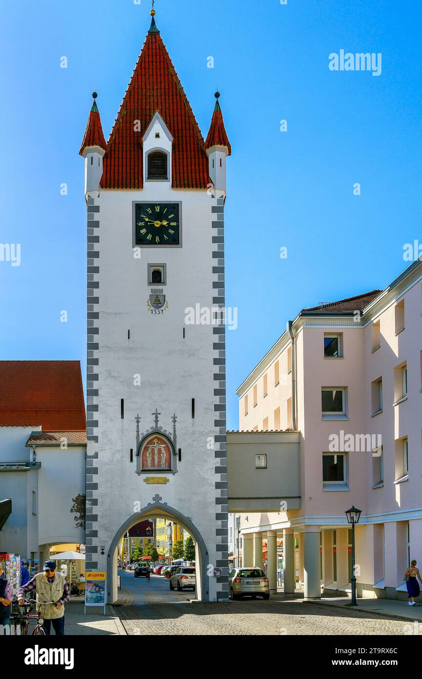 A town gate, the Upper Gate, Mindelheim, Bavaria, Germany Stock Photo