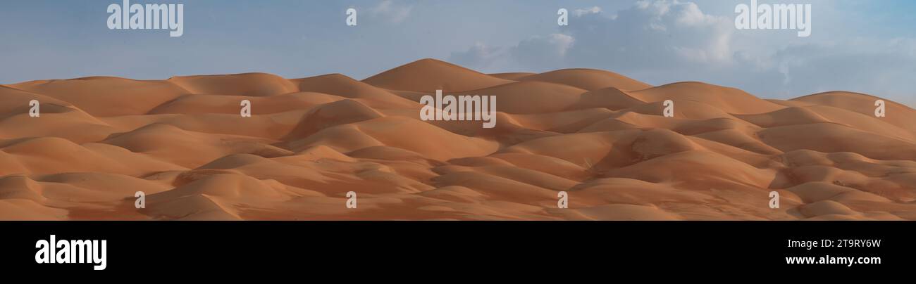 Superb panorama of rounded sand dunes in the Rub Al Khali desert, Arabian peninsula Stock Photo