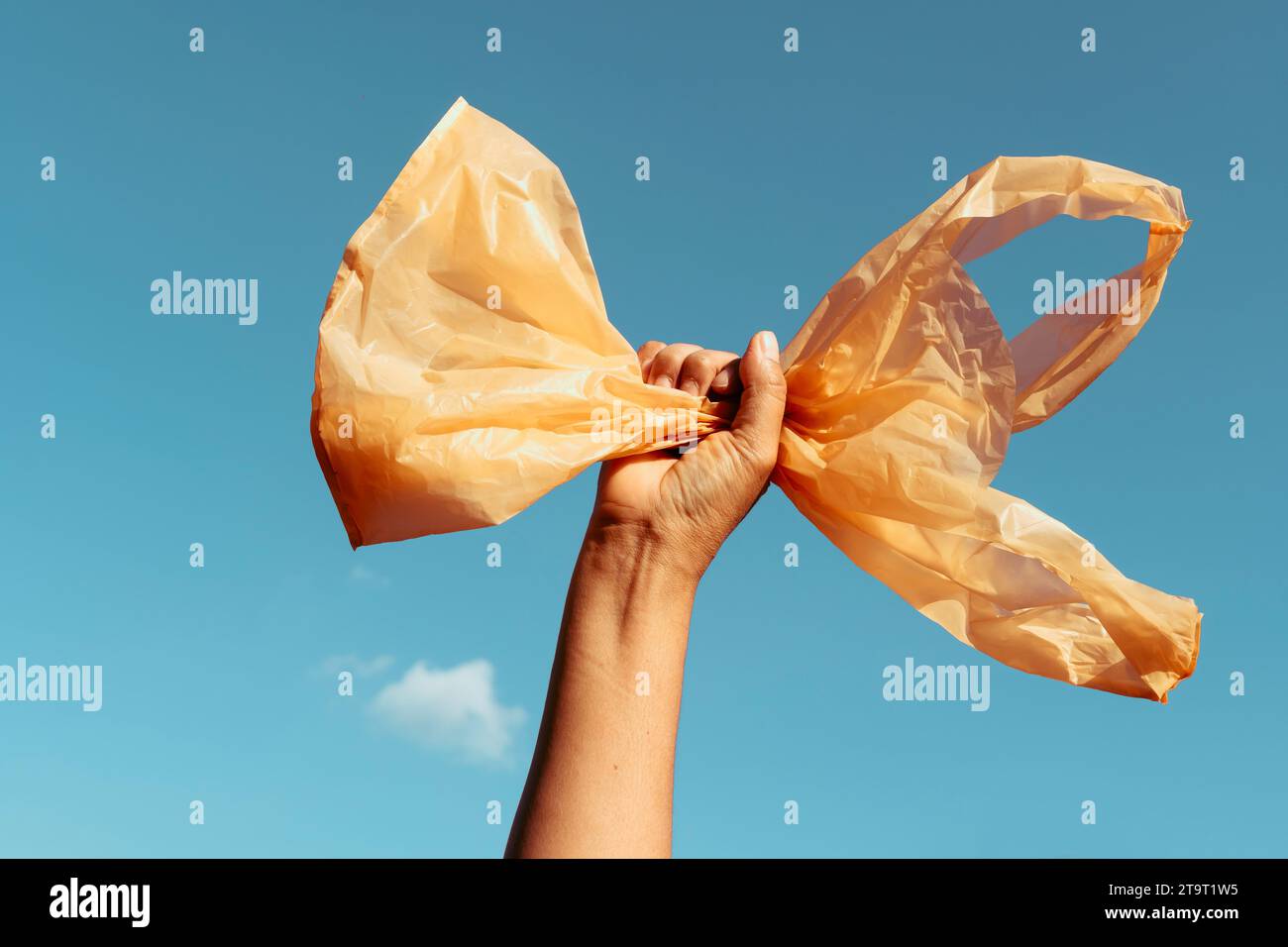 Volunteer women Collect plastic bags in the sky for zerowaste, garbage