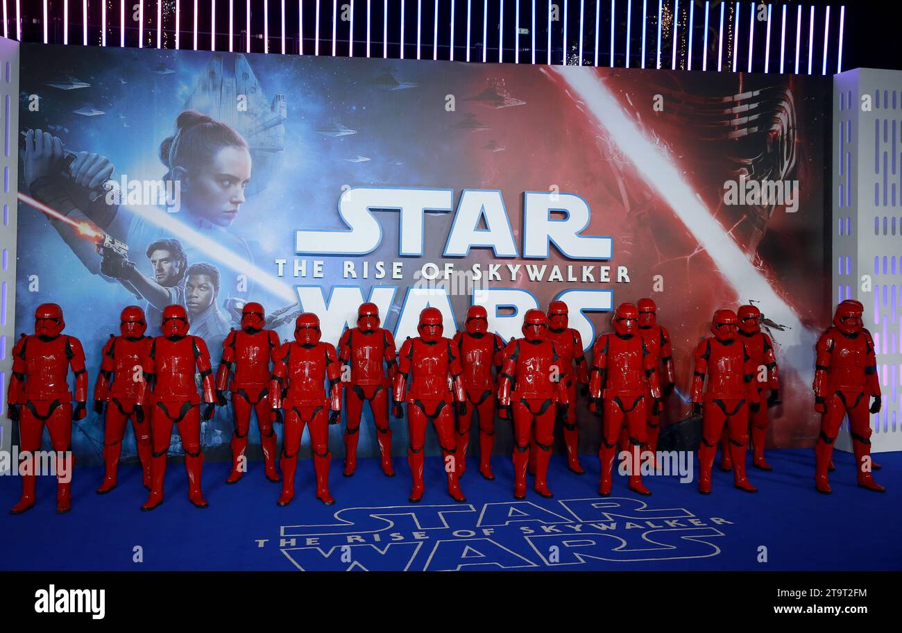 Sith Troopers attends 'Star Wars: The Rise of Skywalker' European Premiere at Cineworld Leicester Square in London, England. Stock Photo