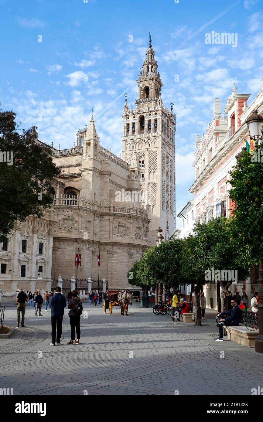 Seville Cathedral and Giralda bell tower, Seville, Andalusia, Spain Stock Photo