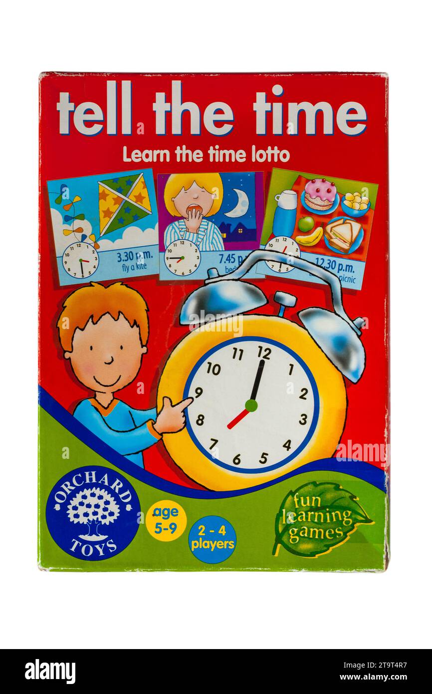 Tell the time, learn the time lotto fun learning games for children age 5-9 from Orchard Toys Stock Photo
