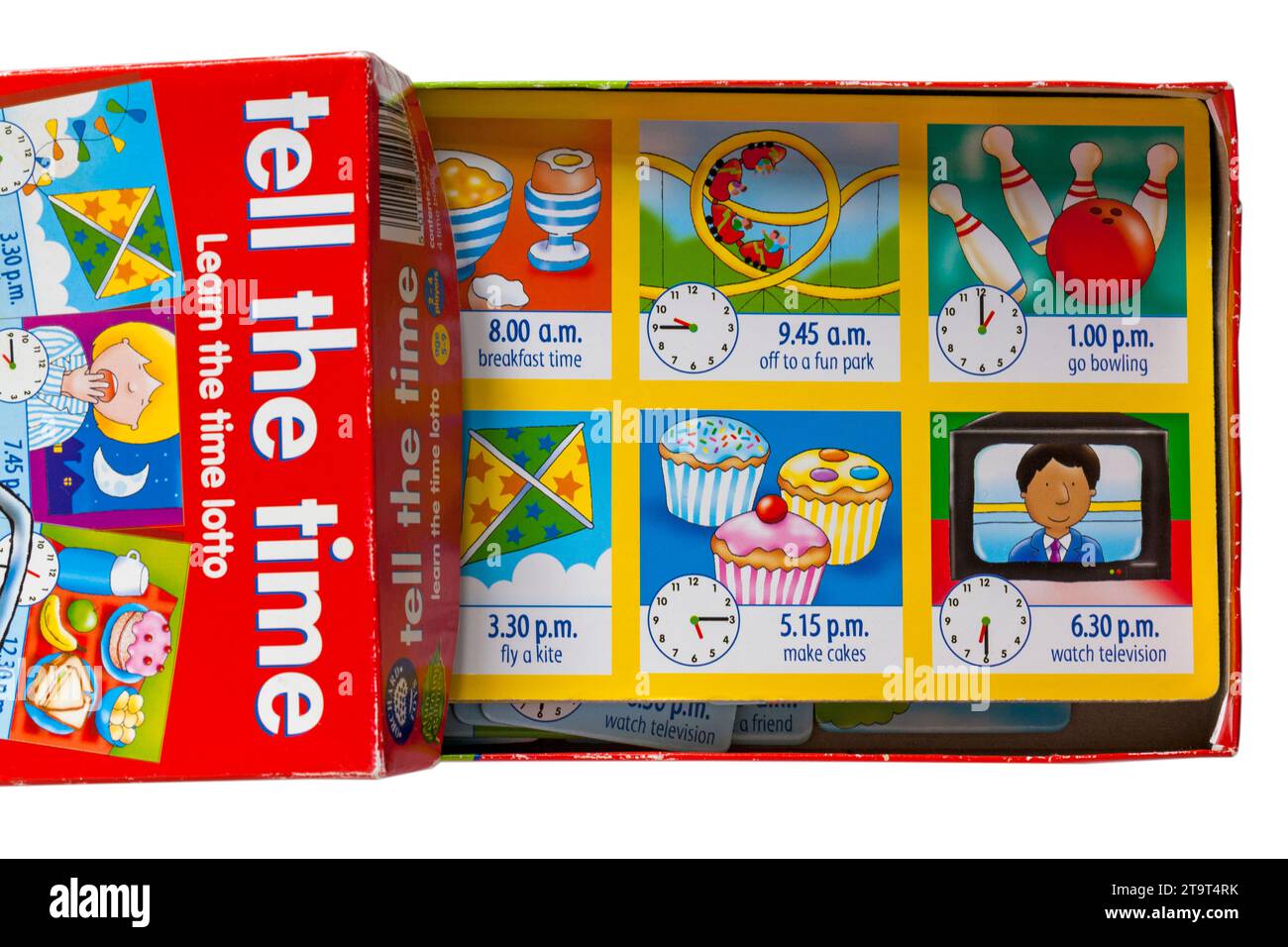 Tell the time, learn the time lotto fun learning games for children age 5-9 from Orchard Toys Stock Photo