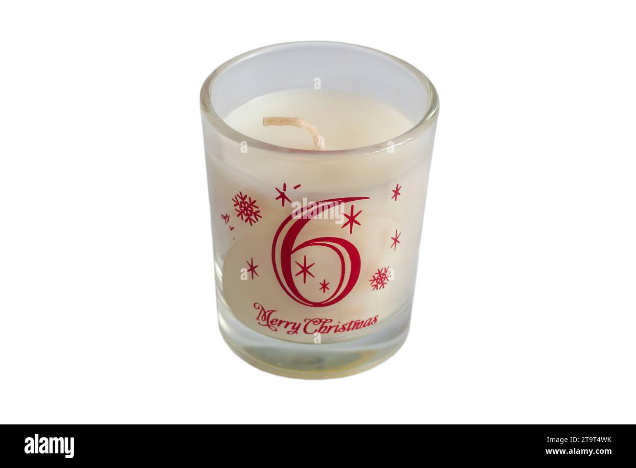 votive candle number 6 six from 12 days of Christmas votive candles set isolated on white background - Merry Christmas Stock Photo