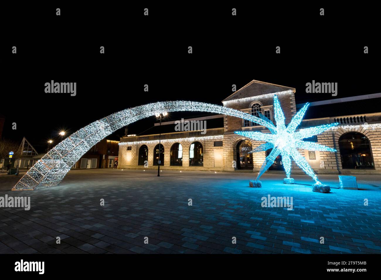 Lincoln city Christmas lights blue Starburst, City Square, Lincolnshire