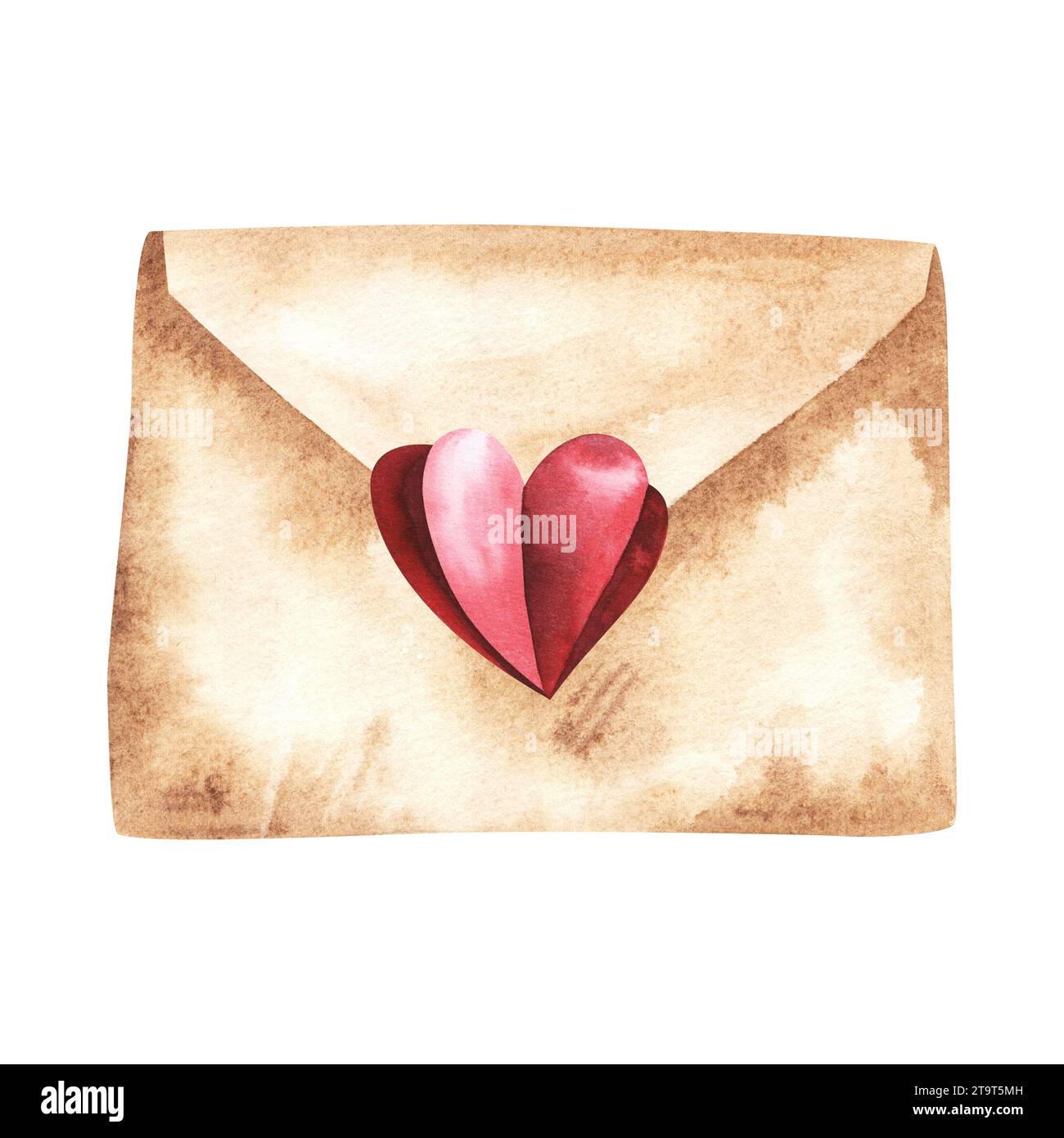 Pink Origami Envelope with Red Paper Heart Isolated on White Stock