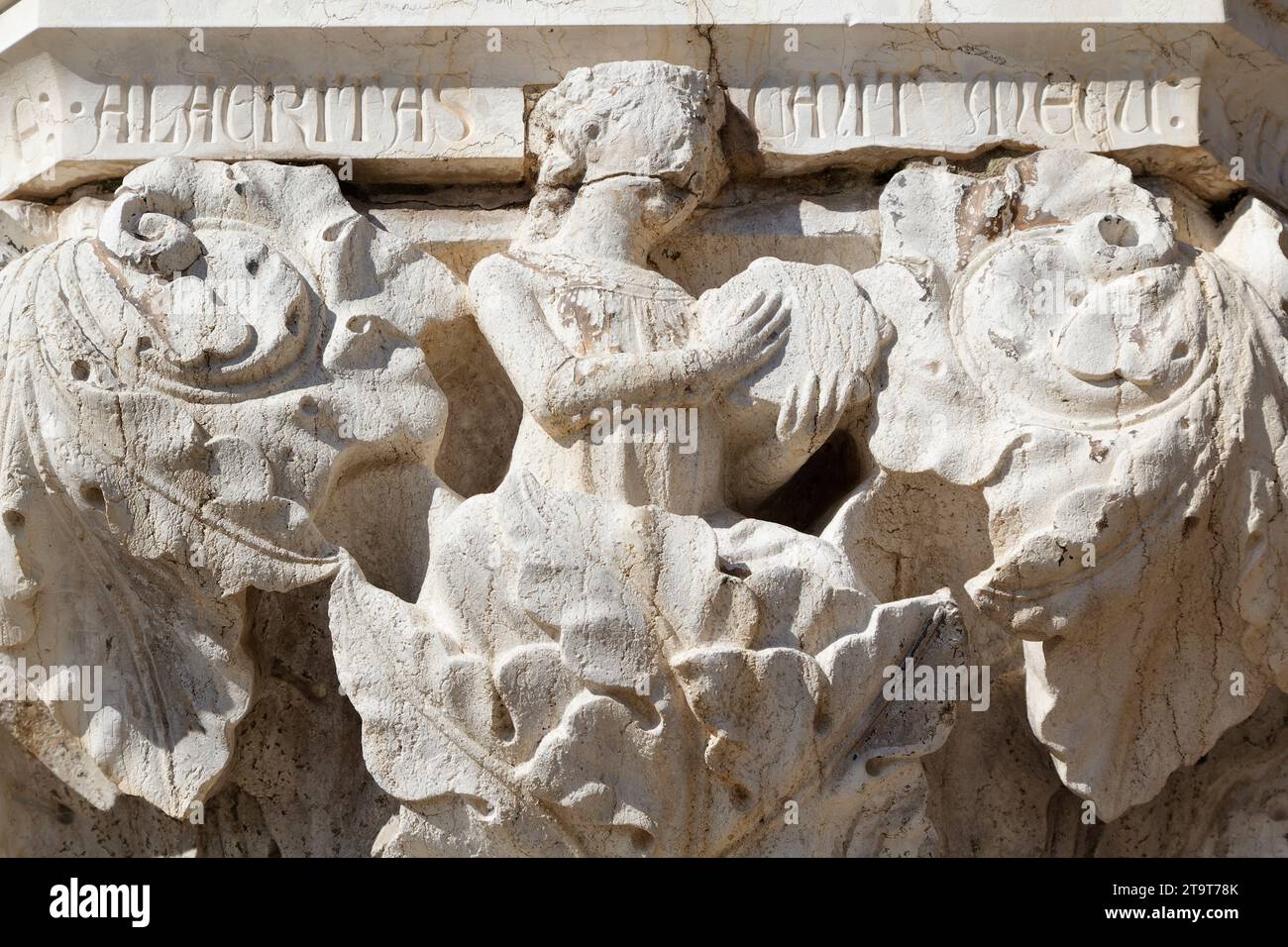 Alacrity - Virtues and vices - Column capital of Palazzo Ducale (Doge's Palace, St Mark's Square) - Venice Stock Photo