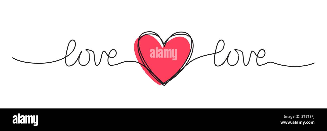 Doodle heart and word LOVE hand written with thin line, divider shape ...