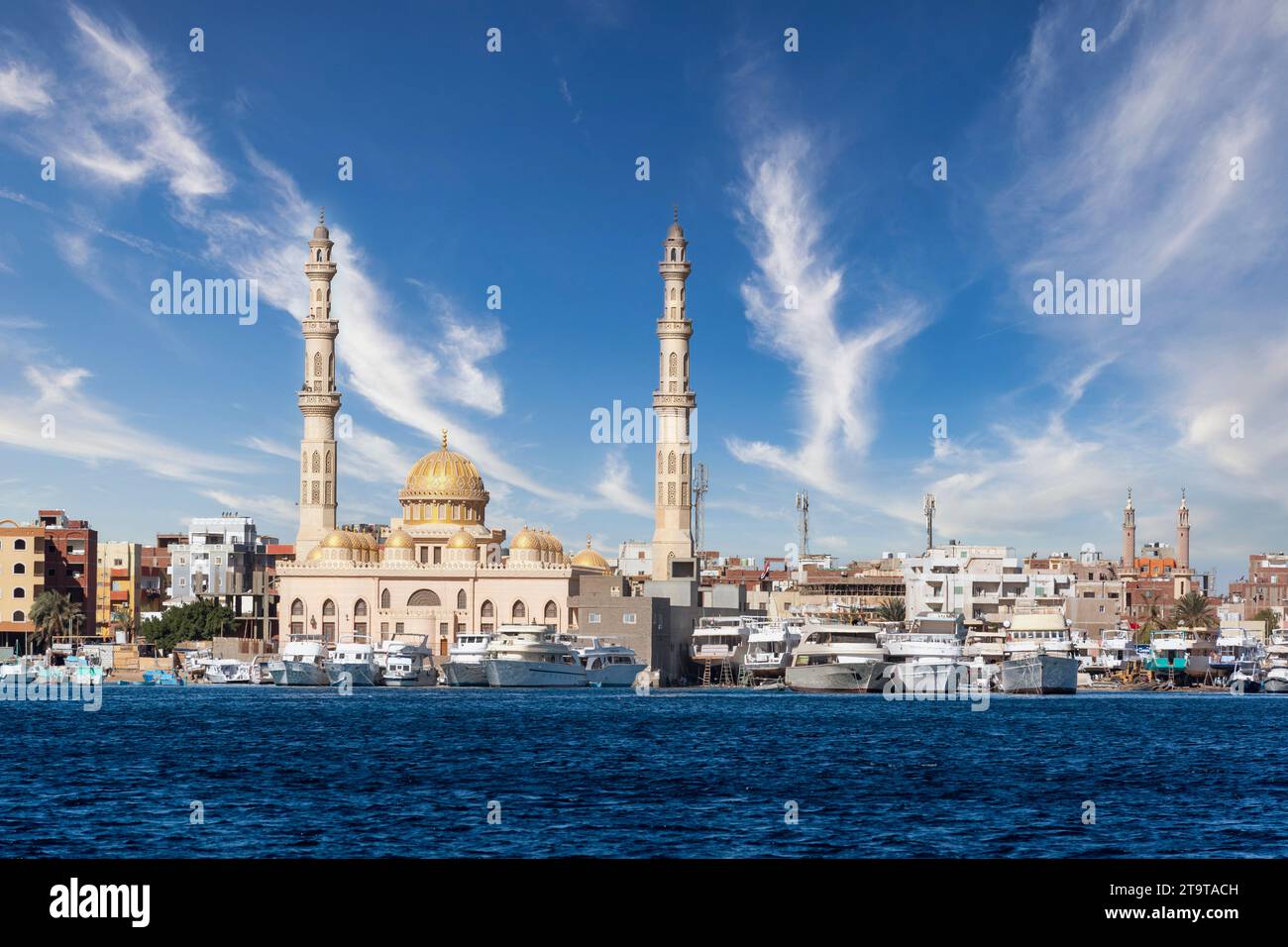 Hurghada, Egypt, January 2022, view of Al Mina mosque from the sea Stock Photo