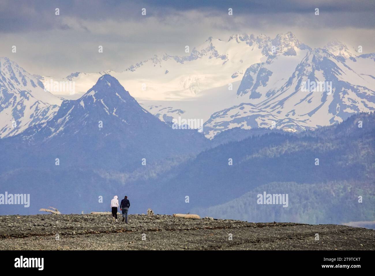 People explore the tidal zone along Beach at low tide with the