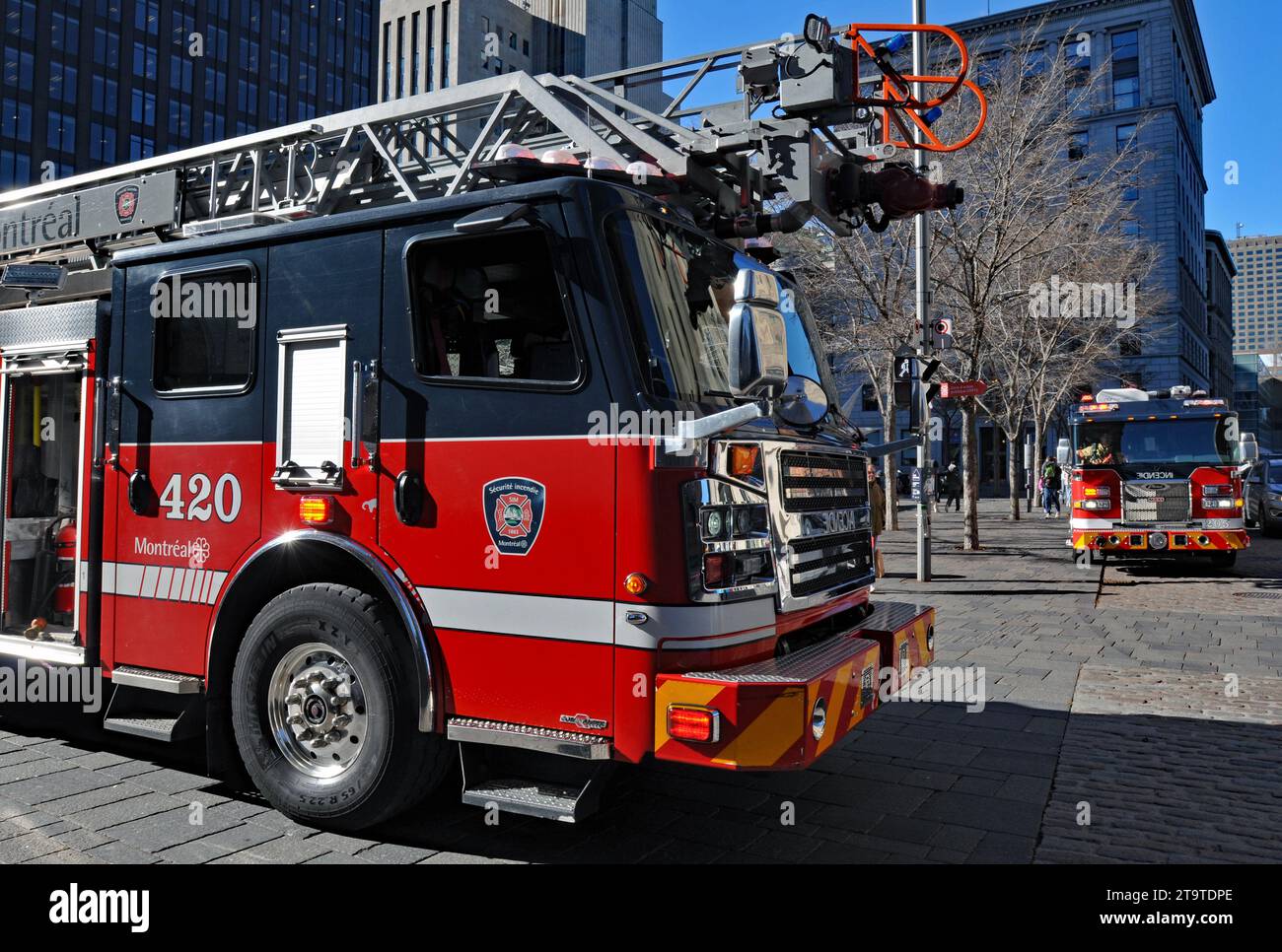 Fire trucks from the Montreal fire department are pictured at a call in