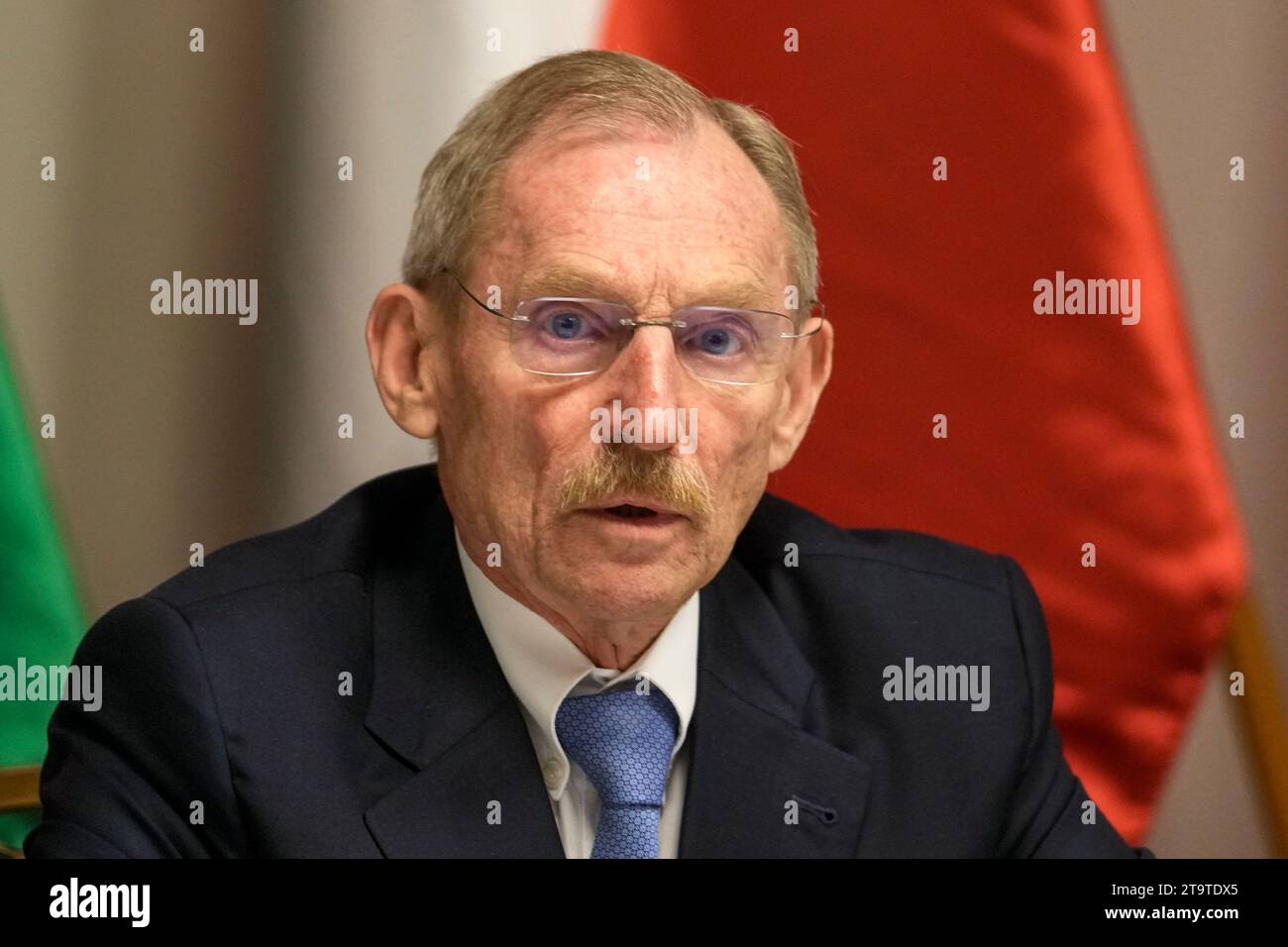 Hungarian Interior Minister Sandor Pinter speaks during a press ...