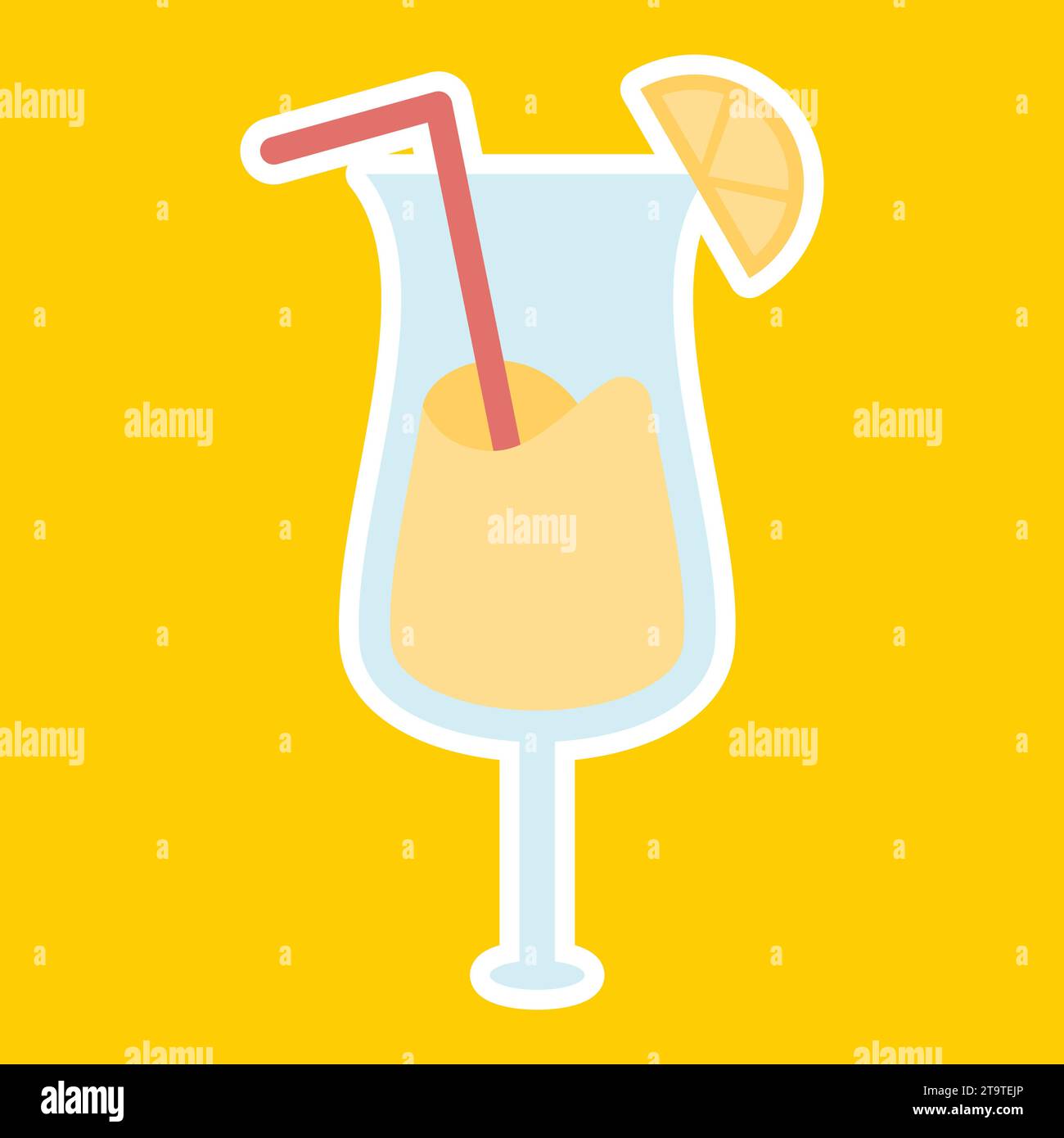 Cocktail flat icon on a yellow background. Vector illustration. Stock Vector