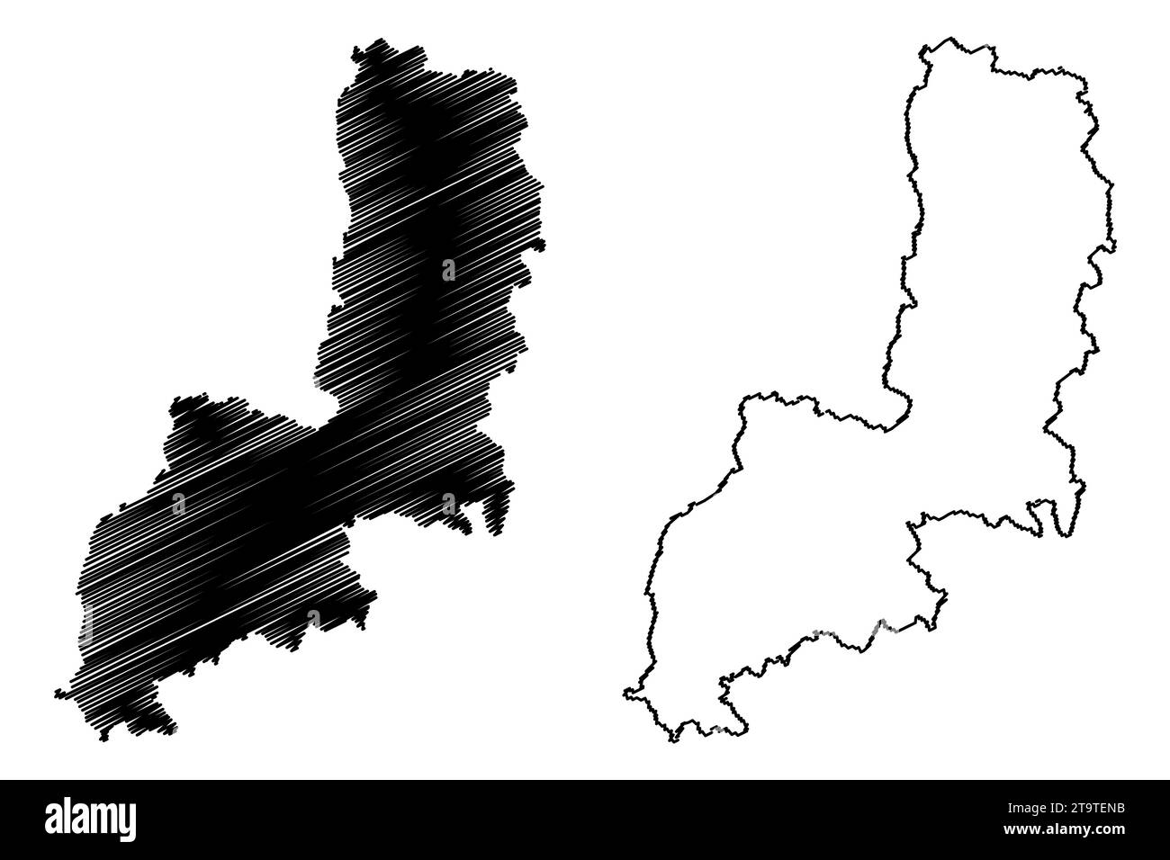 Gmund district (Republic of Austria or Österreich, Lower Austria or Niederösterreich state) map vector illustration, scribble sketch Bezirk Gmünd map Stock Vector