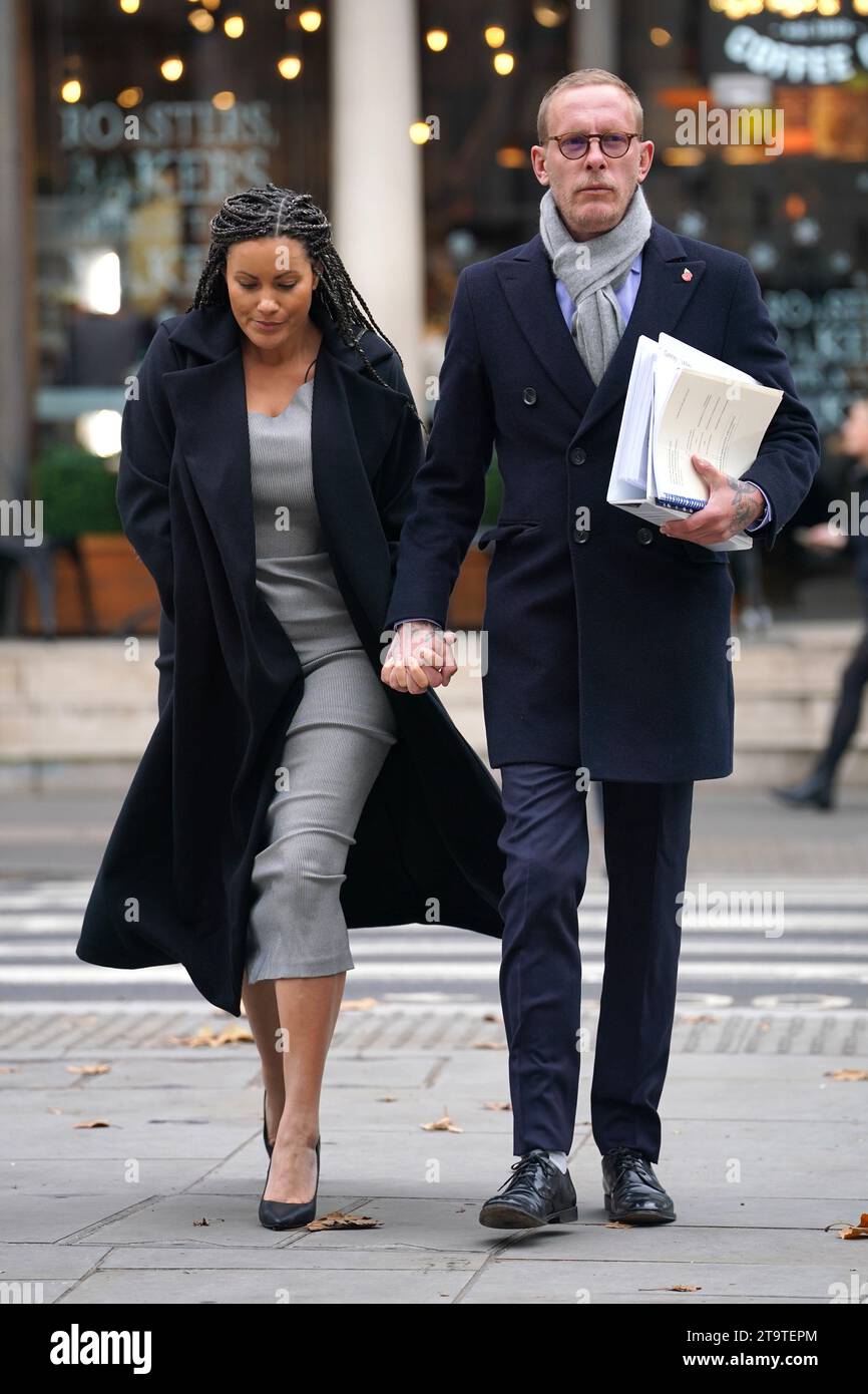 File photo dated 22/11/23 of Laurence Fox (right) arriving at the Royal Courts Of Justice, central London, for his libel trial. Mr Fox's life was 'destroyed' by 'hurtful' racism allegations and was left unable to get a mortgage, the actor has told the High Court. Issue date: Monday November 27, 2023. Stock Photo