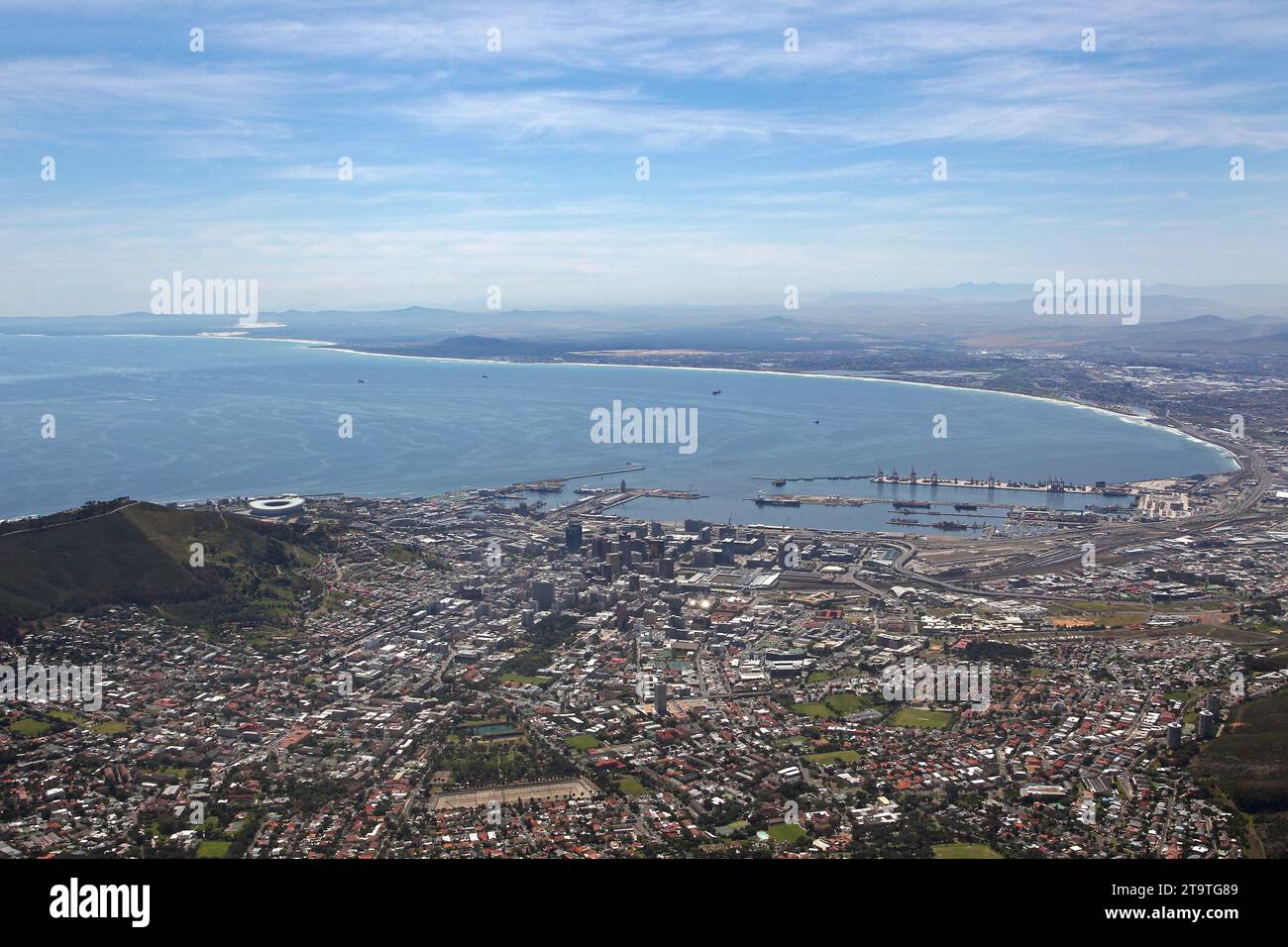 The City of Cape Town seen from the top of Table Mountain. Stock Photo