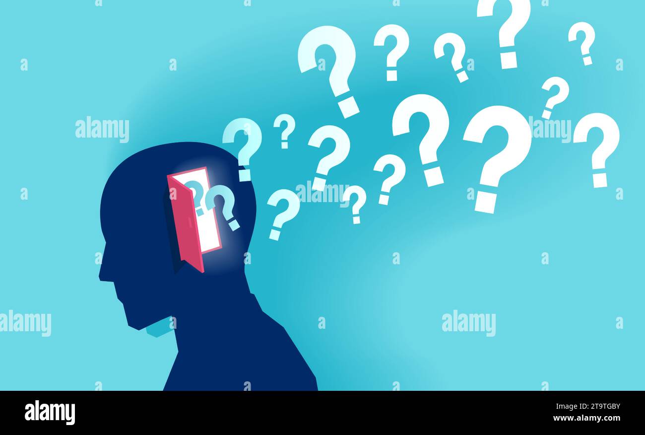 Vector of a human head with question marks flying from head, mental health and memory problem Stock Vector