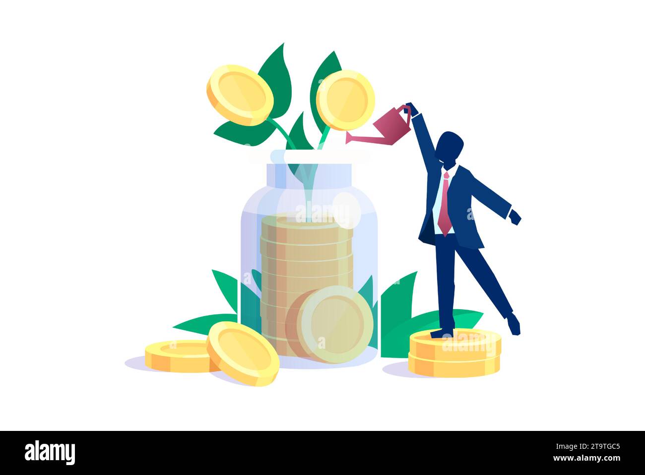 Vector of a successful businessman watering growing money plant Stock Vector