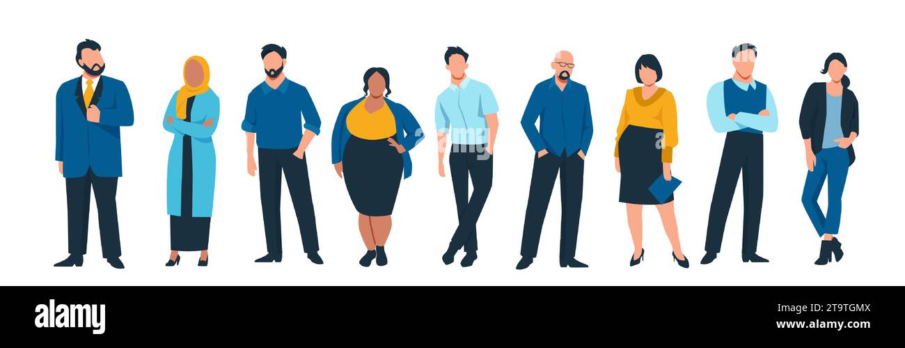 Vector of a business multinational team, diverse men and women of various ages and body type Stock Vector