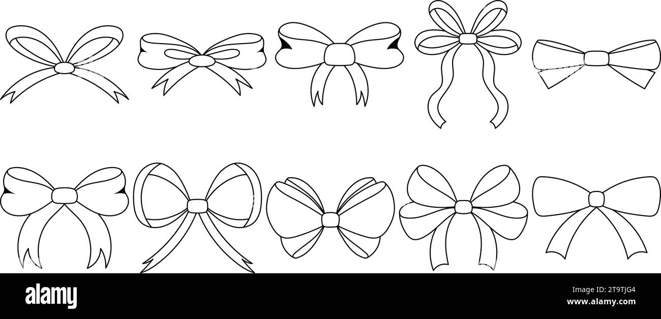 Chic Black and White Doodle Ribbon Bow Collection. Hand Drawn Flat ...
