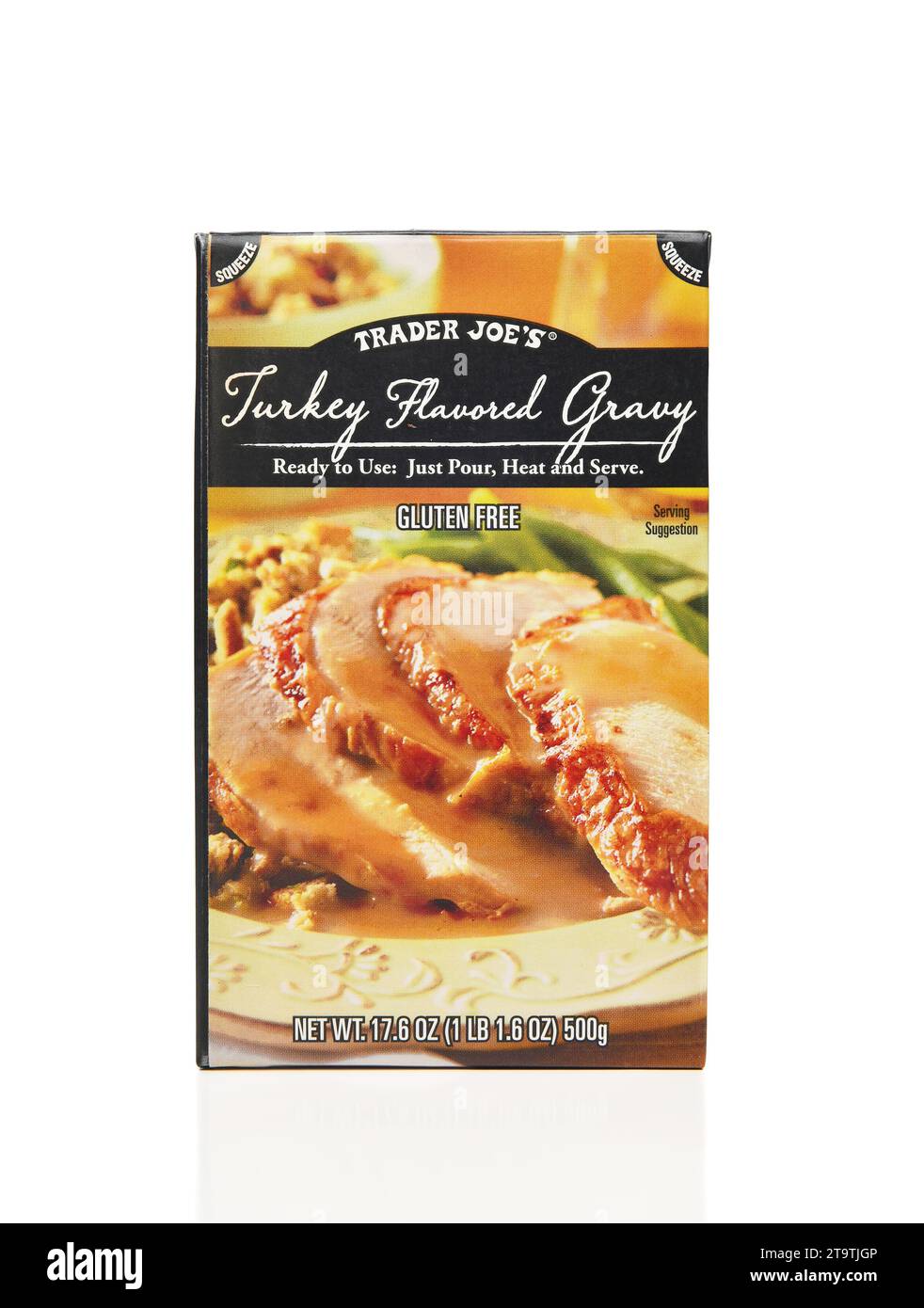 IRVINE, CALIFORNIA - 21 NOV 2023: Trader Joes Gluten Free Turkey Flavored Gravy. Stock Photo