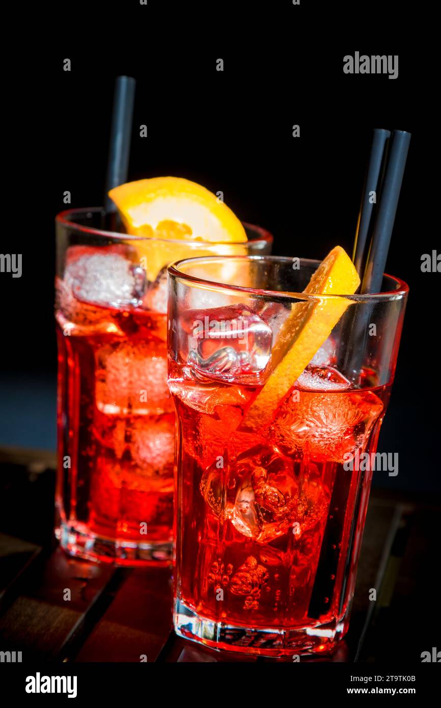 spritz aperitif aperol cocktail with orange slices and ice cubes on ...