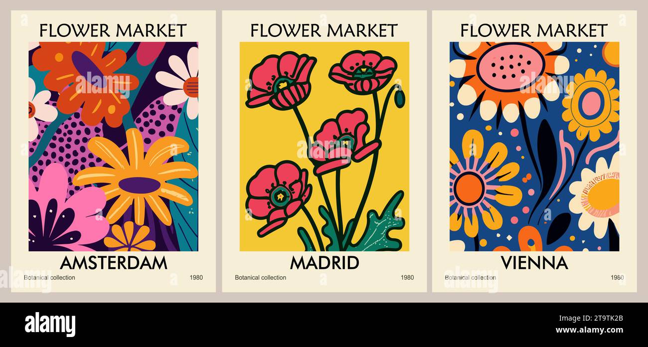 Set of abstract Flower Market vector art posters Stock Vector Image ...