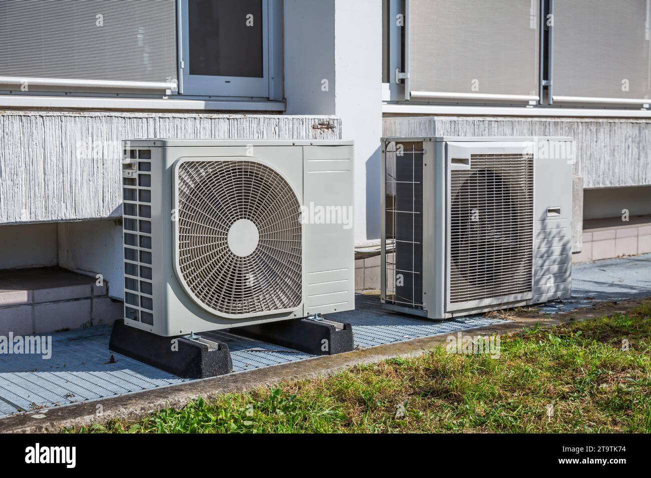 Dual Inverter, combination of heating and cooling pump, installed on industrial building Stock Photo
