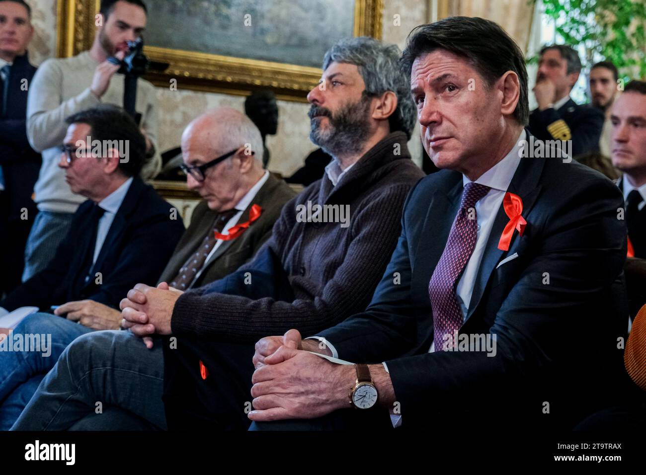 The political leader of the Five Stars Movement, Giuseppe Conte during 25 november... never again, in Naples 27 november 2023 at the Sala Giunta of Palazzo San Giacomo an event organised by the city of Naples in the presence of the mayor of naples Gaetano Manfredi, and former president of the chamber Roberto Fico Stock Photo