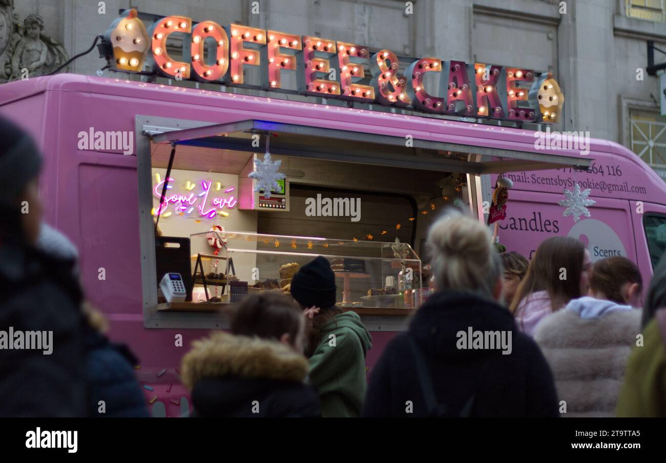 Coffee & Cake mobile van in the High Street, Colchester, Essex. Stock Photo