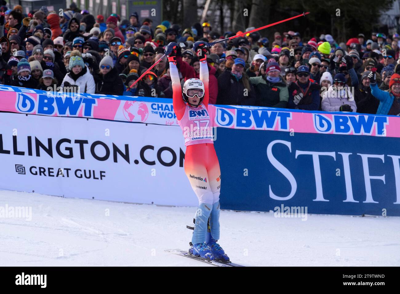 Michelle Gisin of Switzerland reacts after finishing her second run in ...