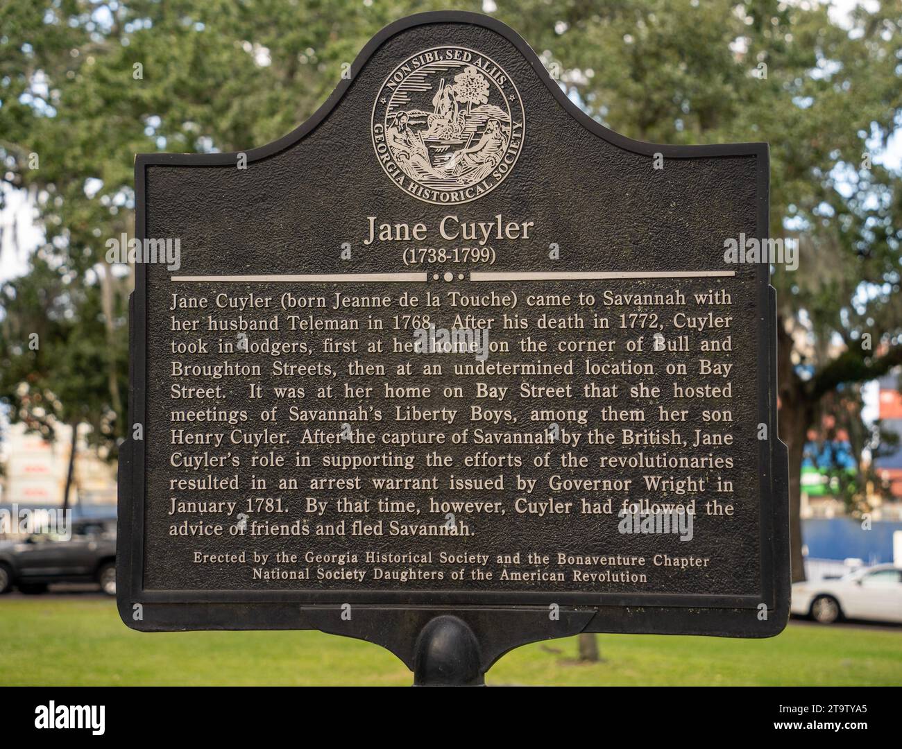 Jane Cuyler supported the efforts of the revolutionaries in Savannah Georgia Stock Photo