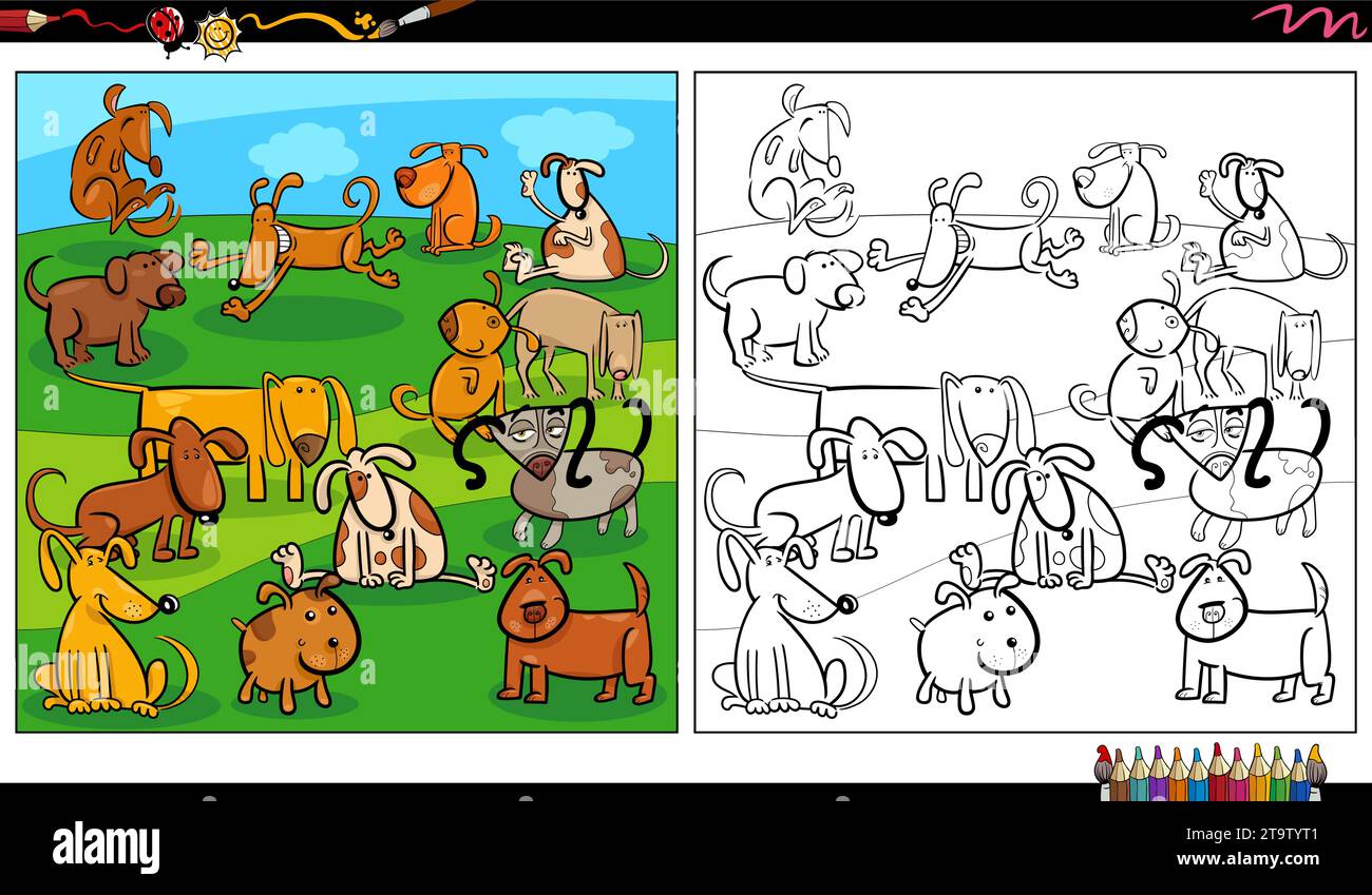 cartoon illustration of funny dogs animal characters group coloring ...
