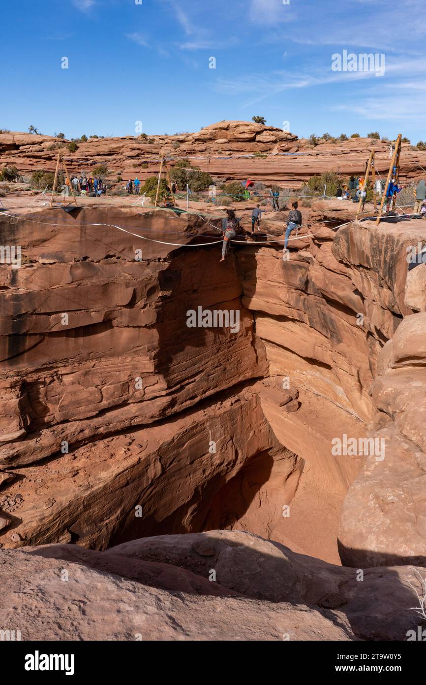 A view of the GGBY World Highline Festival at the Fruit Bowl Highline
