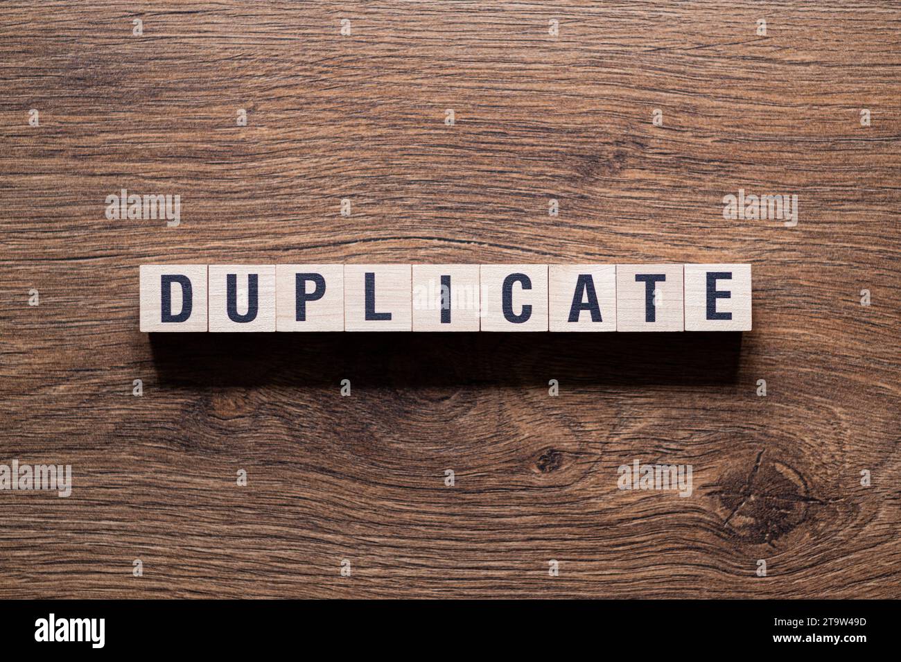 Duplicate - word concept on building blocks, text Stock Photo