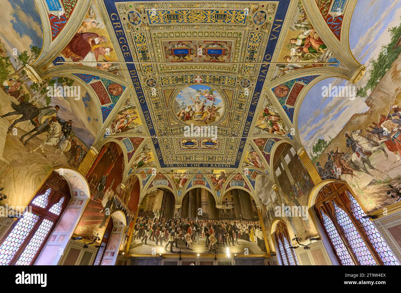 Room of the Risorgimento, interior shot of Palazzo Pubblico, Siena, Tuscany, Italy Stock Photo