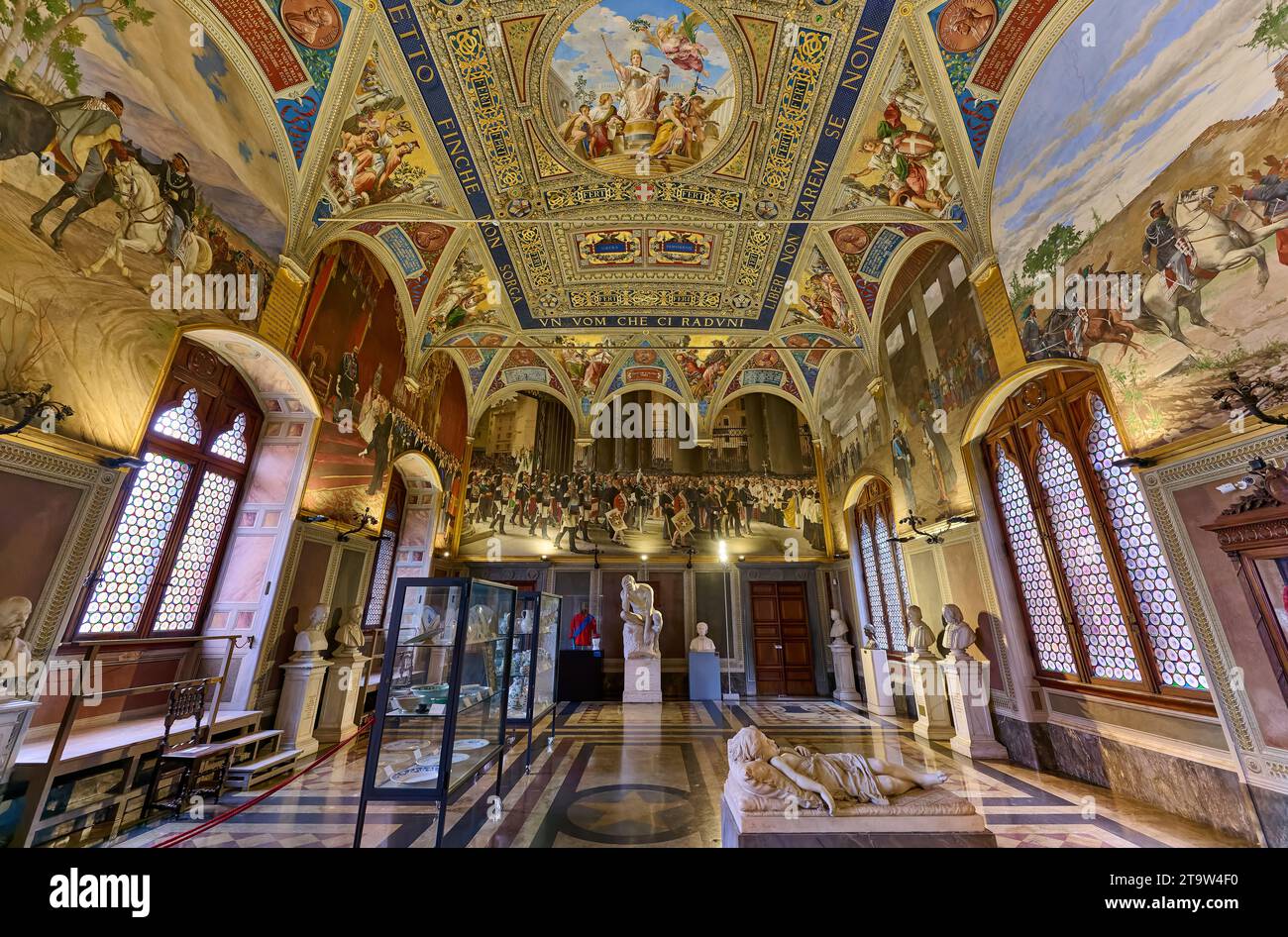 Room of the Risorgimento, interior shot of Palazzo Pubblico, Siena, Tuscany, Italy Stock Photo