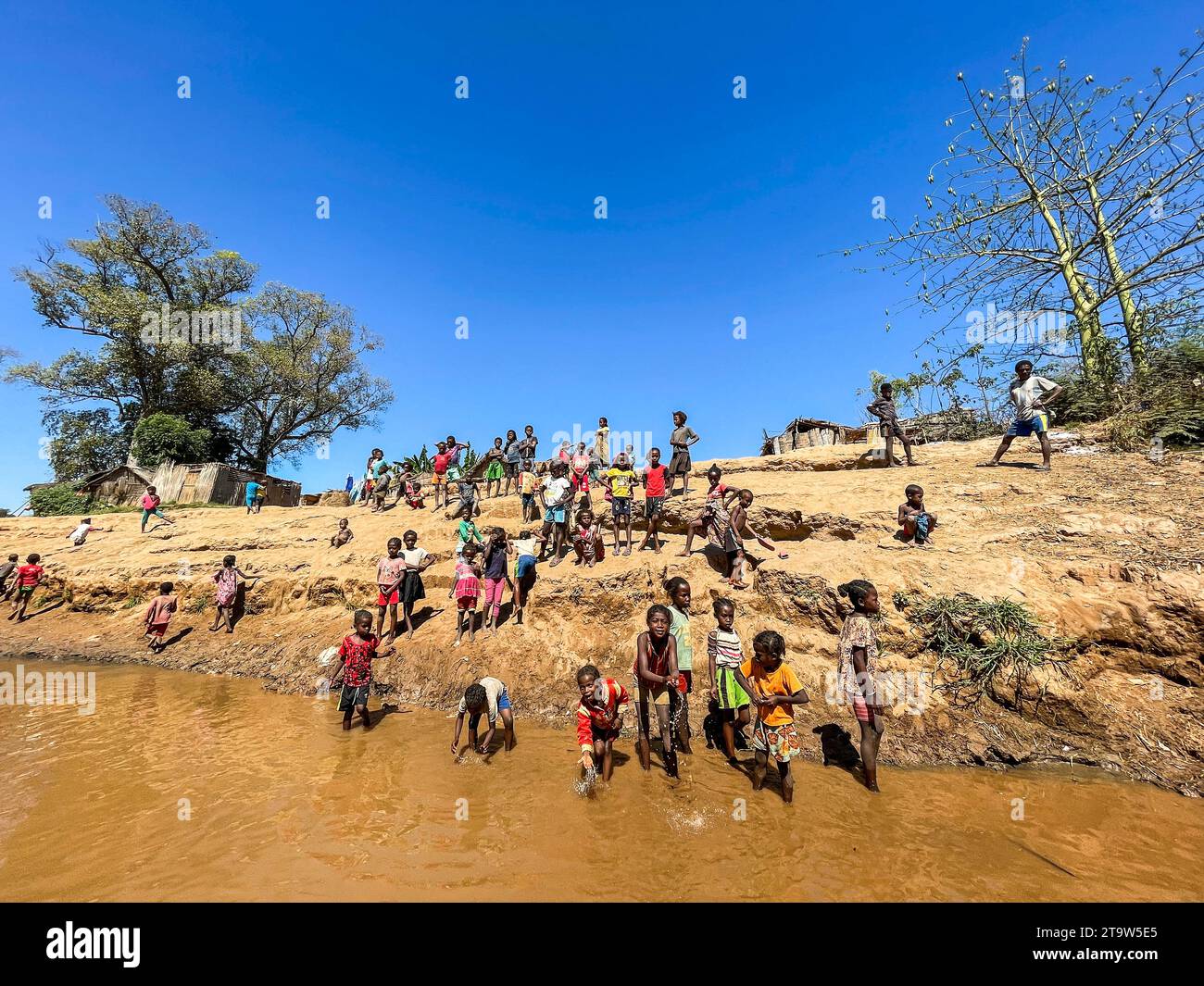 Madagascar, Tsiribihina river, people in a riverside village Stock Photo