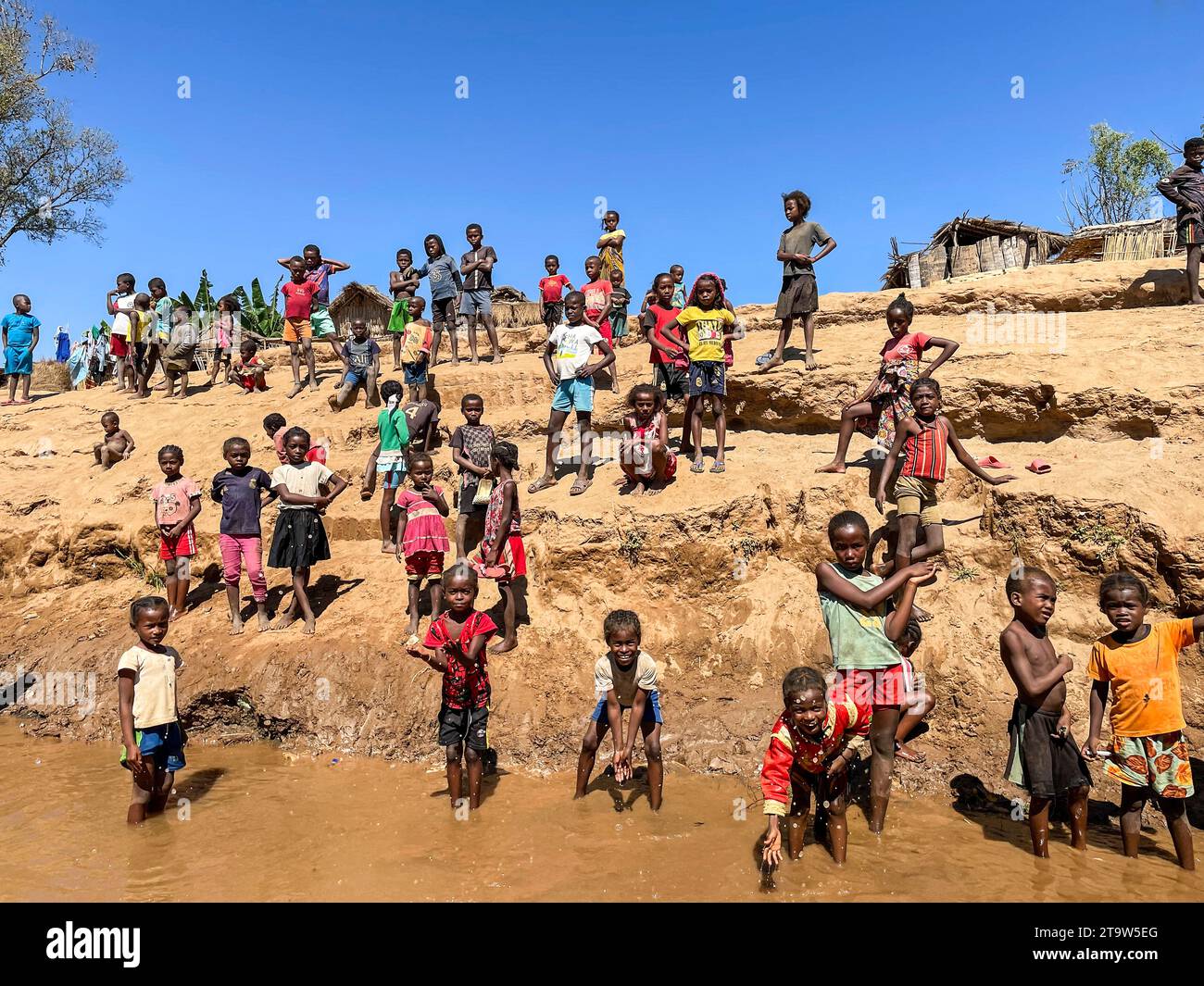Madagascar, Tsiribihina river, people in a riverside village Stock Photo