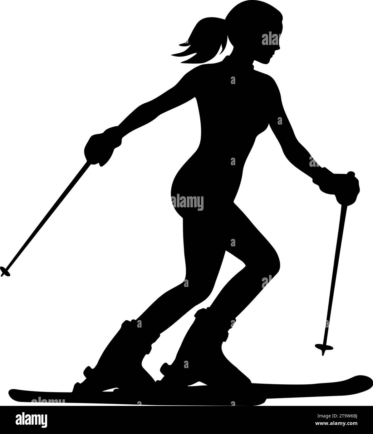 Female Skier in action silhouette. Vector illustration Stock Vector