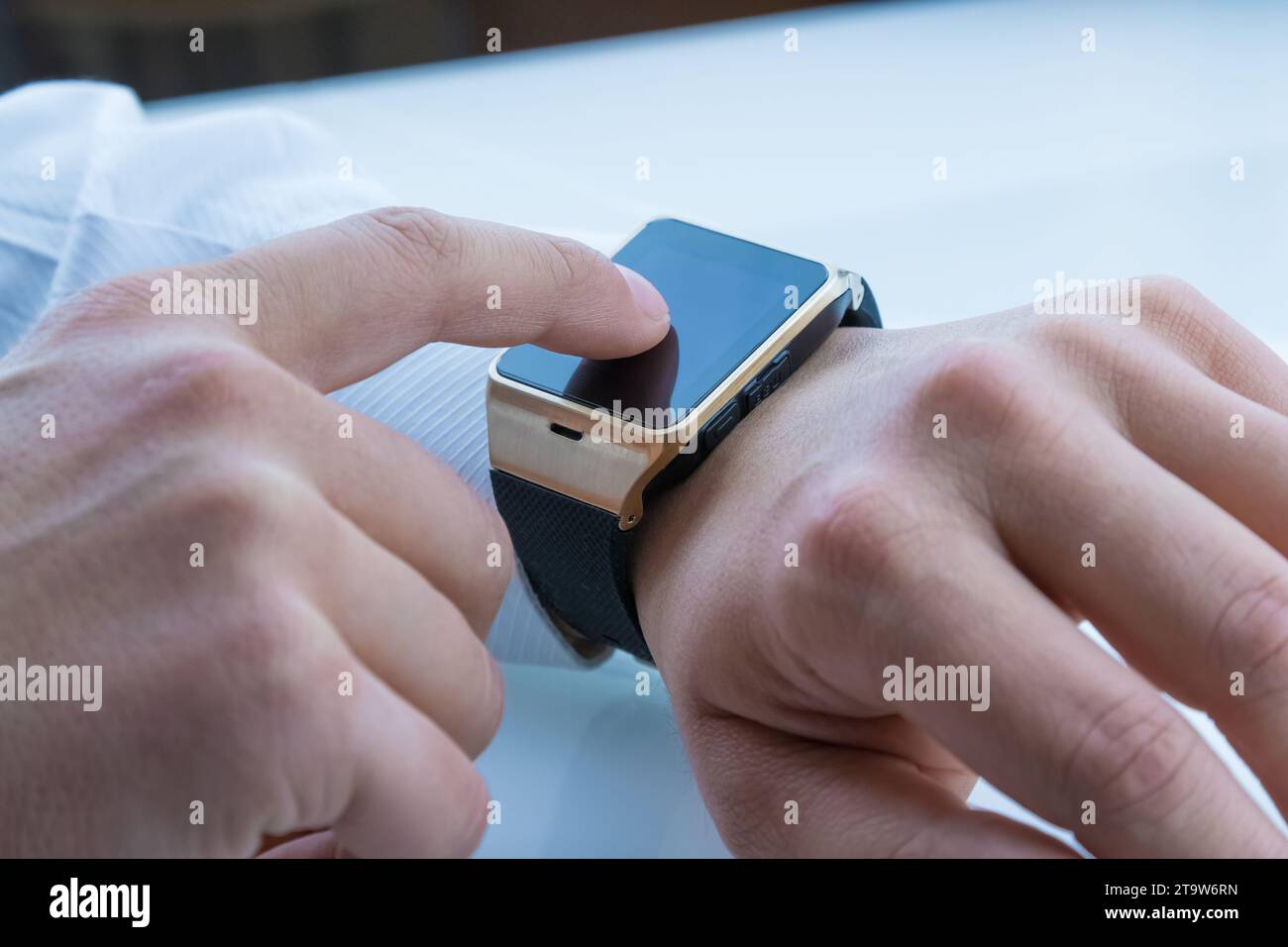business man using smartwatch app, new technology concept Stock Photo