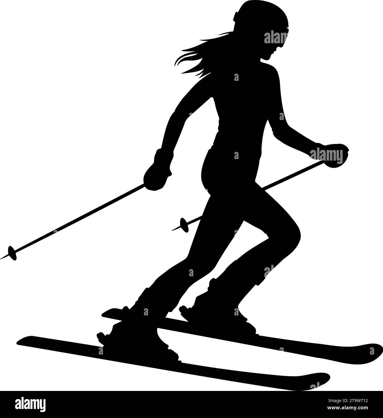 Female Skier in action silhouette. Vector illustration Stock Vector