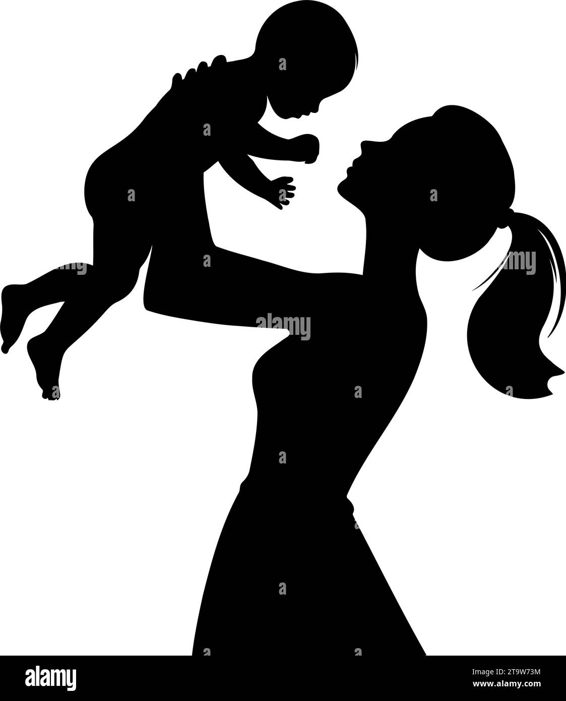 Mother lifting his son silhouette. Vector illustration Stock Vector
