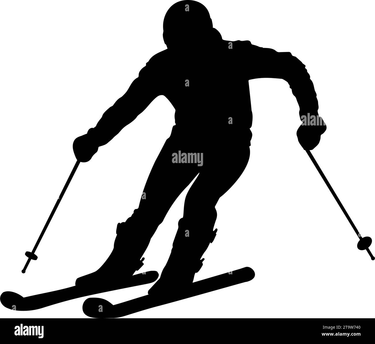 Male Skier in action silhouette. Vector illustration Stock Vector