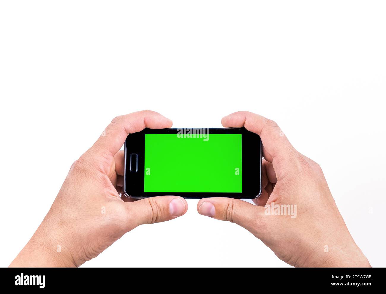 hand of man use mobile smart phone for shot a photo with chroma key ...